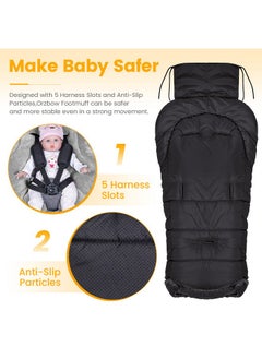 Orzbow Warm Bunting Bag Universal,Stroller Sleeping Bag Cold Weather,Waterproof Toddler Footmuff (Black, Large)  - Image 2
