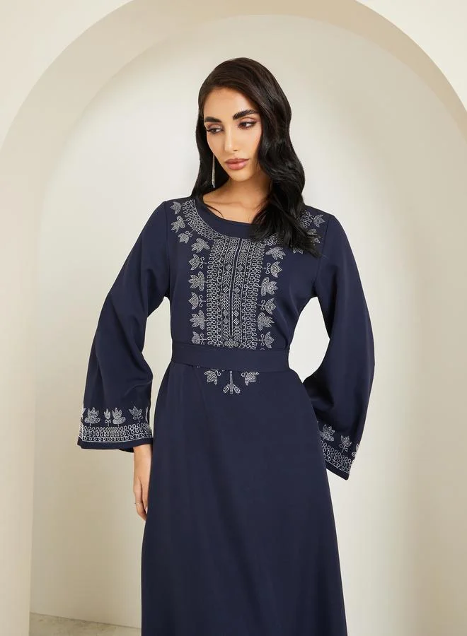 Amirah Women Embroidered Round Neck Jalabiya