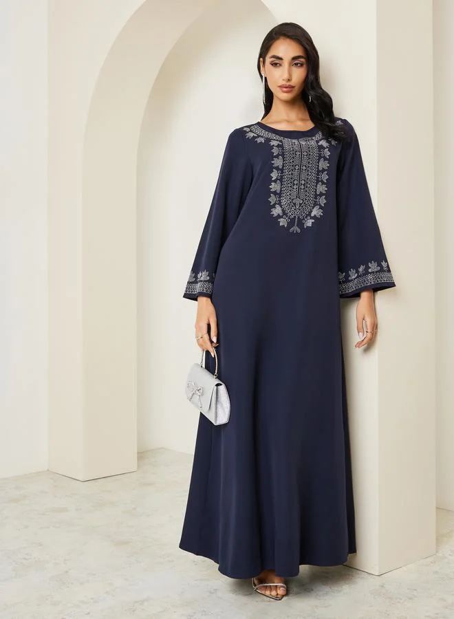 Women Embroidered Round Neck Jalabiya