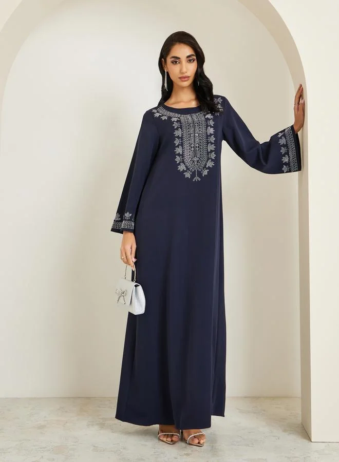Amirah  Women Embroidered Round Neck Jalabiya for Women | Best Price UAE