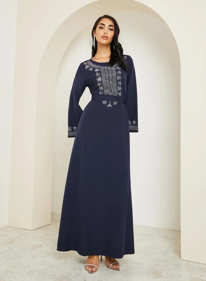 Amirah  Women Embroidered Round Neck Jalabiya for Women | Best Price UAE