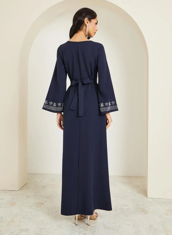 Amirah  Women Embroidered Round Neck Jalabiya for Women | Best Price UAE