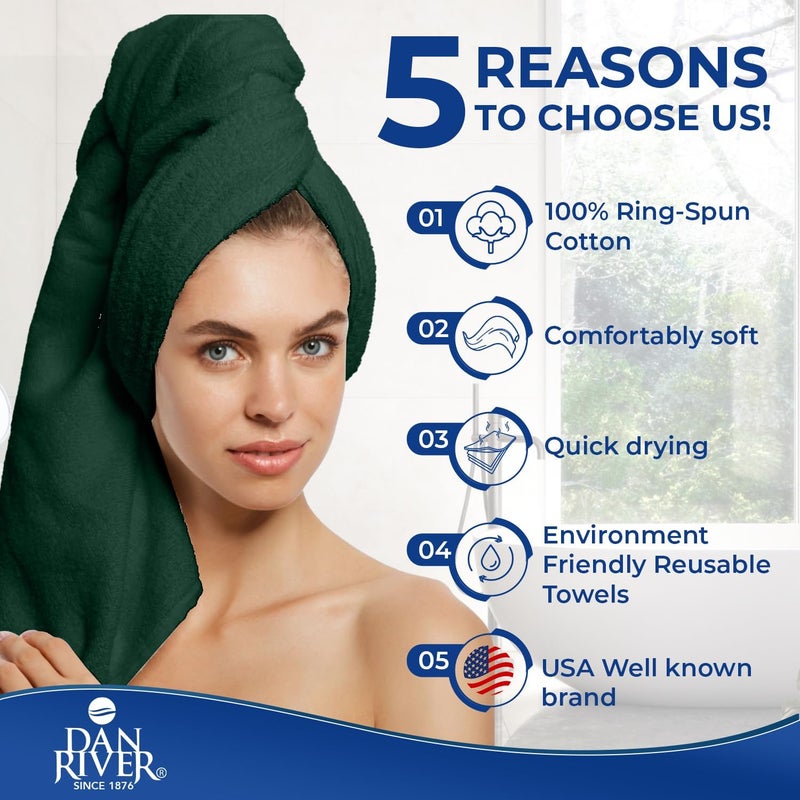 DAN RIVER 8 PC Luxury Bath Towels for Bathroom, 2 Bath, 2 Hand, and 4 Wash Cloths, 600 GSM 100% Ring Spun Cotton Towel Set, Highly Absorbent, Gym, Hotel, and Spa, Hunter Green - Image 5