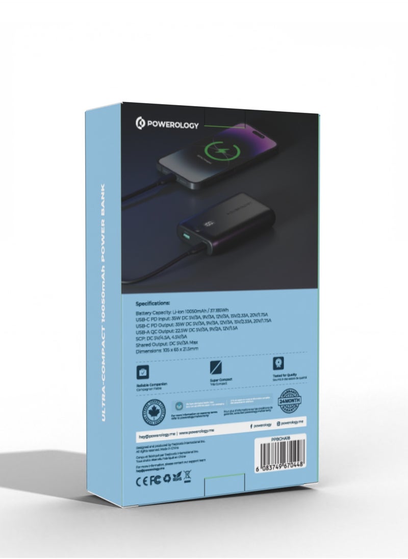 Powerology - Onyx 20000mAh Dual USB-C Power Bank PD 65W/ LED Display / Dual Power Delivery / Rapid Three-Device Charging / Built-in Safeguards - Black - Image 1