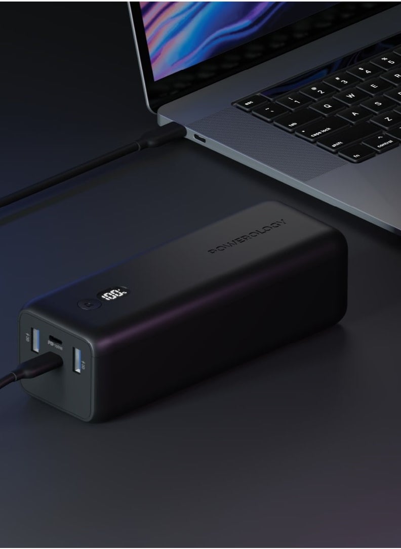 Powerology - Onyx 20000mAh Dual USB-C Power Bank PD 65W/ LED Display / Dual Power Delivery / Rapid Three-Device Charging / Built-in Safeguards - Black - Image 1