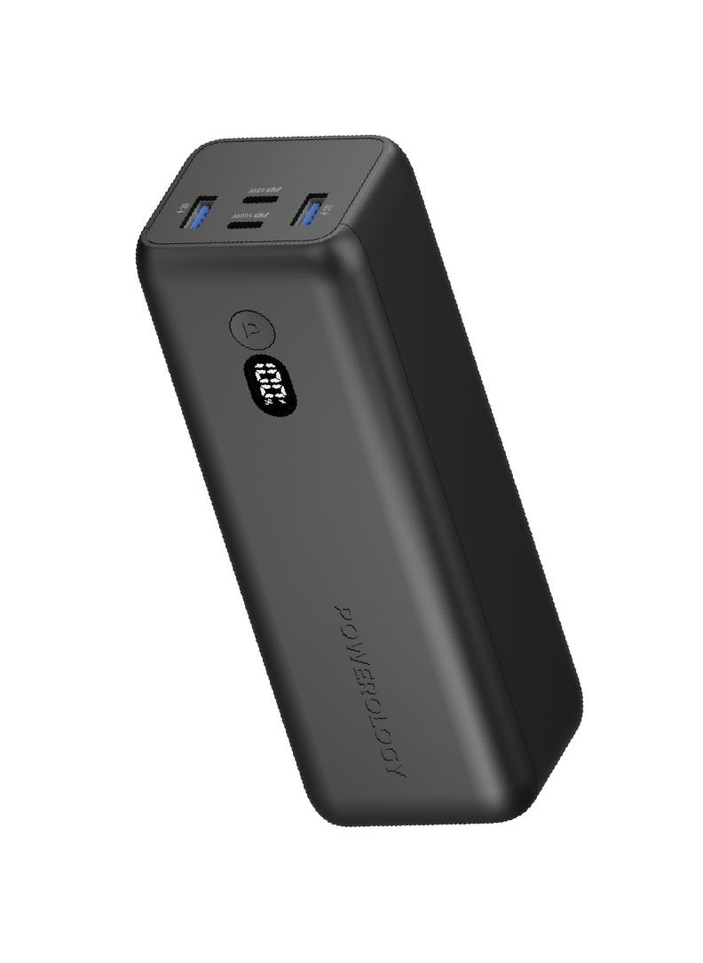 Powerology - Onyx 20000mAh Dual USB-C Power Bank PD 65W/ LED Display / Dual Power Delivery / Rapid Three-Device Charging / Built-in Safeguards - Black - Image 1