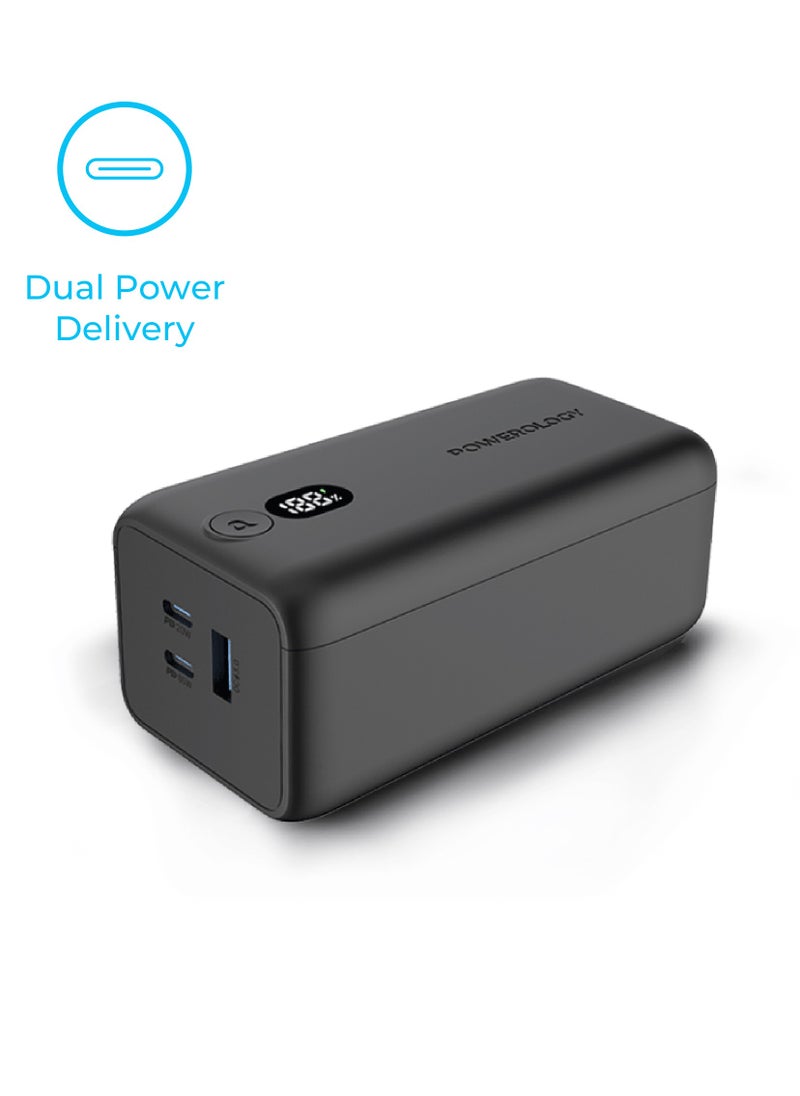 Powerology - Onyx 20000mAh Dual USB-C Power Bank PD 65W/ LED Display / Dual Power Delivery / Rapid Three-Device Charging / Built-in Safeguards - Black - Image 1