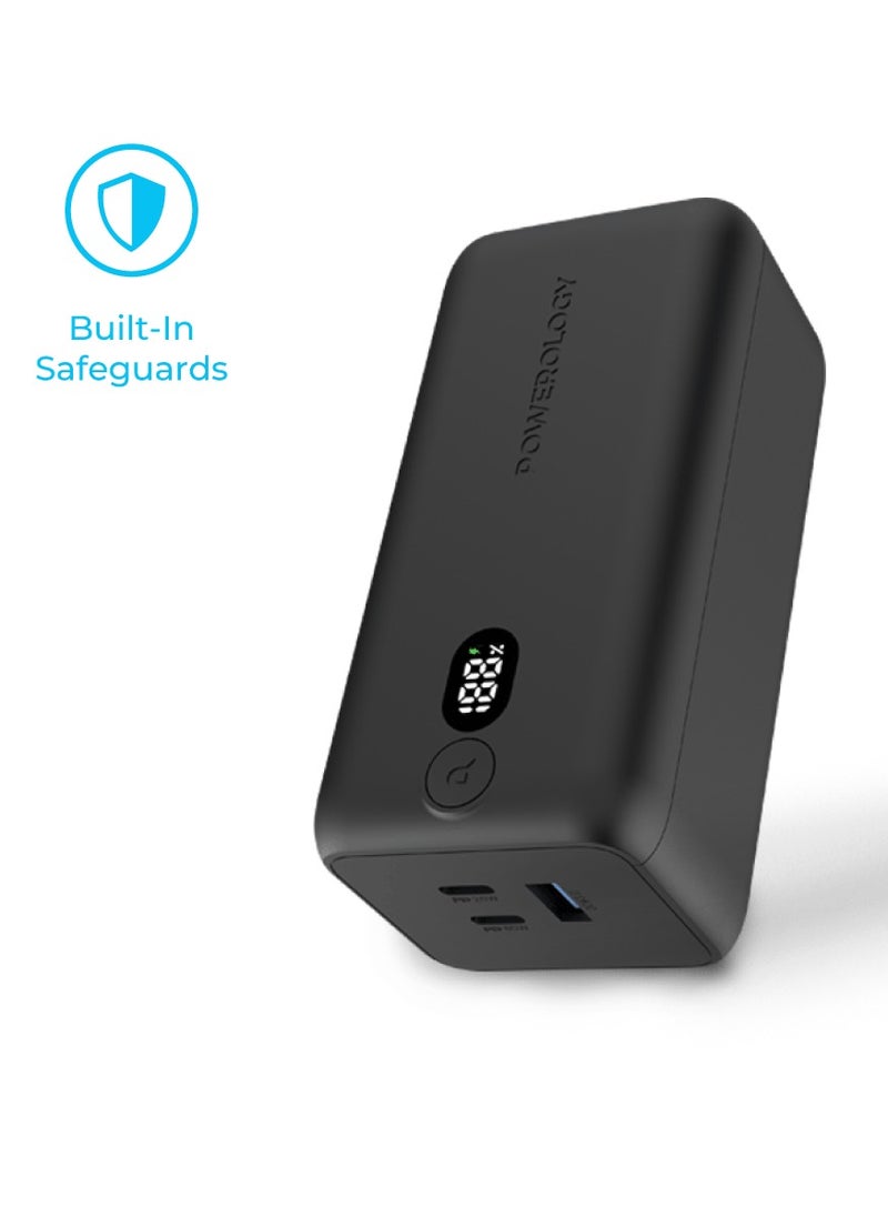 Powerology - Onyx 20000mAh Dual USB-C Power Bank PD 65W/ LED Display / Dual Power Delivery / Rapid Three-Device Charging / Built-in Safeguards - Black - Image 1