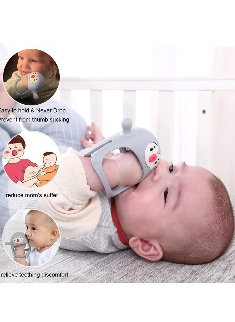 MIXDE - Penguin Baby Teething Toys for 3-6Months, Infant Handheld Pacifiers 0-6Months, 3Months Old Baby Must Haves, 4months Old Toys for Babies, Light Grey - Image 1
