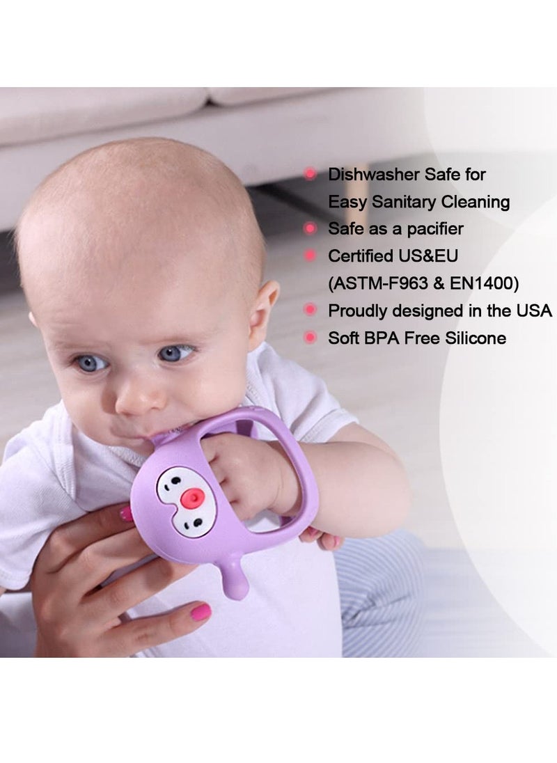 MIXDE - Penguin Baby Teething Toys for 3-6Months, Infant Handheld Pacifiers 0-6Months, 3Months Old Baby Must Haves, 4months Old Toys for Babies, Light Grey - Image 1