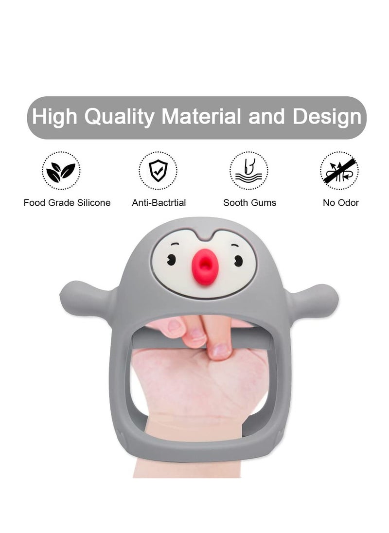 MIXDE - Penguin Baby Teething Toys for 3-6Months, Infant Handheld Pacifiers 0-6Months, 3Months Old Baby Must Haves, 4months Old Toys for Babies, Light Grey - Image 1