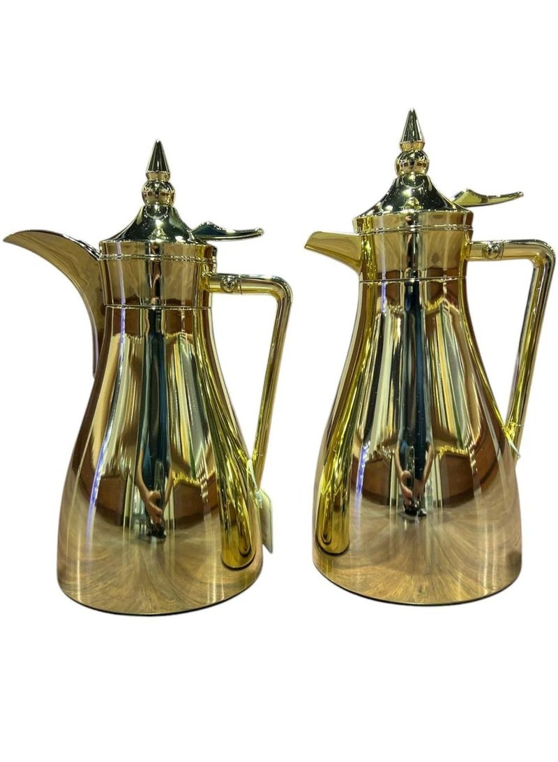 Squalo Tea & Coffee Thermos Set - Golden, 1 Liter + 0.80 Liter Capacity. - Image 1