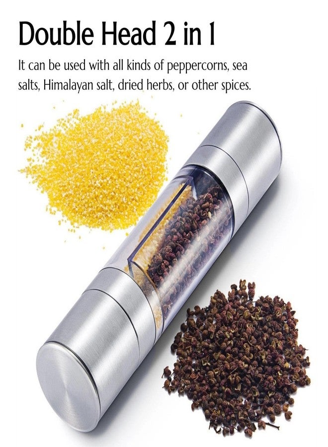 KINTEGOOD 2 in 1 Stainless Steel Salt and Pepper Grinder Set, Double Head Salt and Pepper Grinder, Manual Salt and Pepper Mill Grinder Salt Grinder Refillable, Sea Salt Grinder Salt Pepper Grinder - Image 2