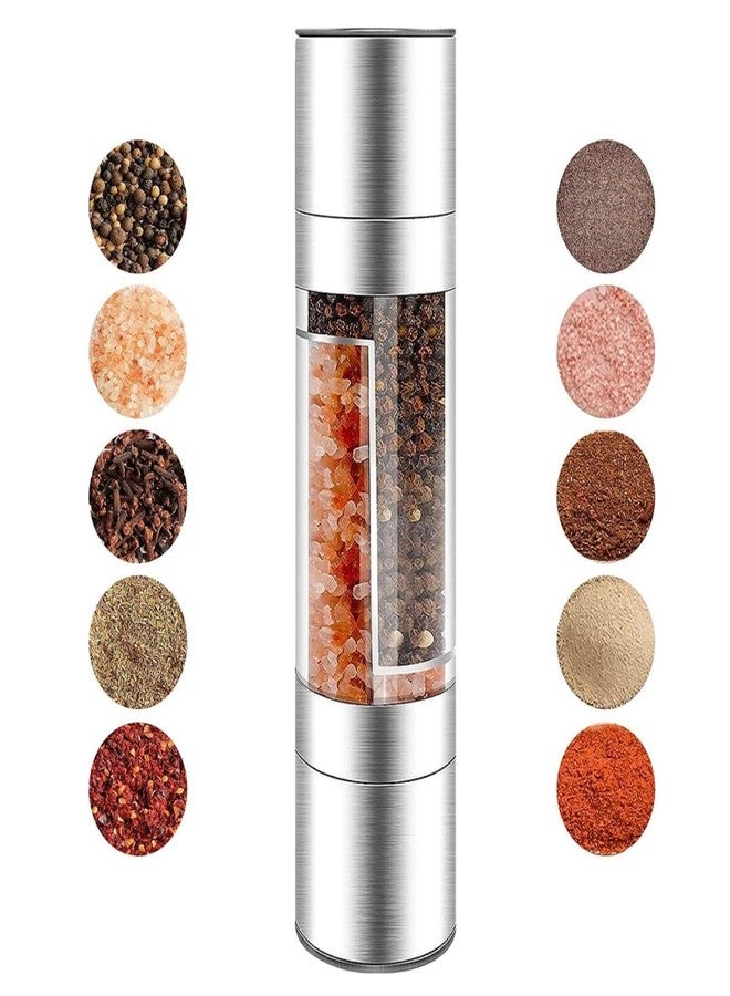 KINTEGOOD 2 in 1 Stainless Steel Salt and Pepper Grinder Set, Double Head Salt and Pepper Grinder, Manual Salt and Pepper Mill Grinder Salt Grinder Refillable, Sea Salt Grinder Salt Pepper Grinder - Image 1