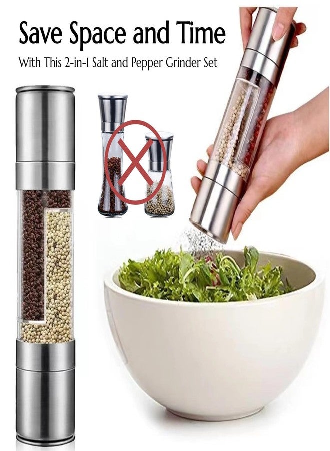 KINTEGOOD 2 in 1 Stainless Steel Salt and Pepper Grinder Set, Double Head Salt and Pepper Grinder, Manual Salt and Pepper Mill Grinder Salt Grinder Refillable, Sea Salt Grinder Salt Pepper Grinder - Image 4