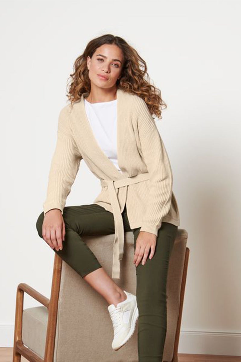 Tchibo Women Textured Long Sleeve Cardigan, Cream - Image 1