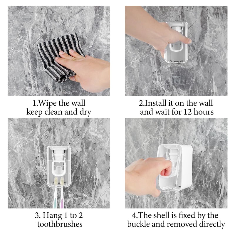 LUEXBOX 2 Slot Toothbrush Holder and Toothpaste Dispenser Wall Mounted, Automatic Toothpaste Squeezer, 2 in 1 Tooth Brush Toothpaste Organizer for Shower (Clear) - Image 5