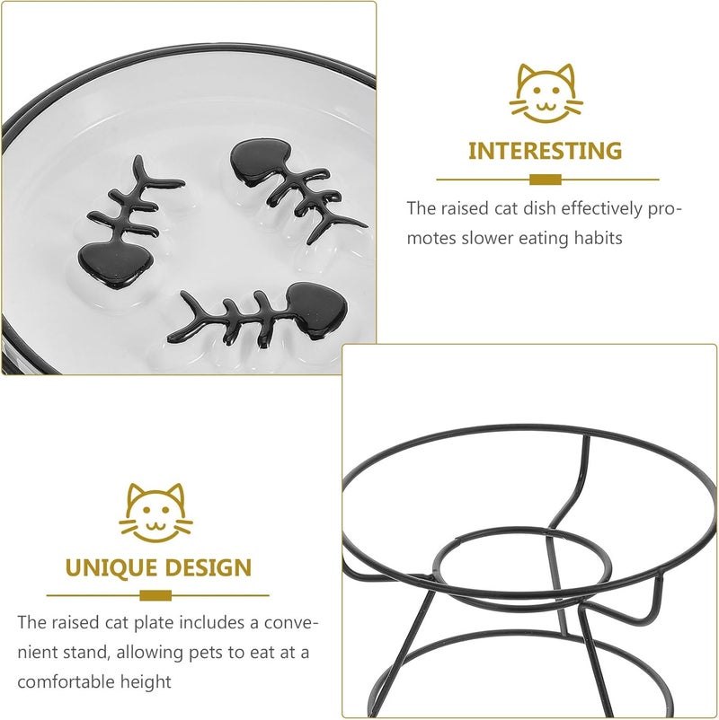 SHOWERORO Ceramic Slow Feed Cat Bowl with Elevated Stand, Raised Pet Food Dish for Small Dogs and Kittens, Anti-gulping Slow Eating Bowl with High Foot Design, Whisker-Friendly Feeding - Image 3