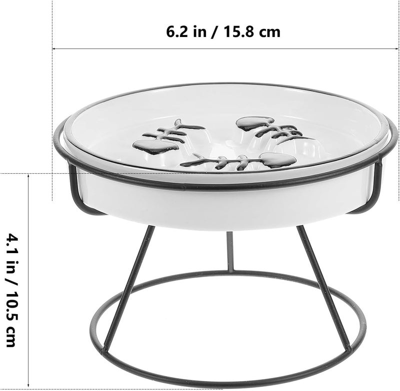 SHOWERORO Ceramic Slow Feed Cat Bowl with Elevated Stand, Raised Pet Food Dish for Small Dogs and Kittens, Anti-gulping Slow Eating Bowl with High Foot Design, Whisker-Friendly Feeding - Image 2