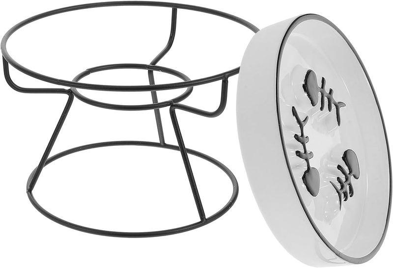 SHOWERORO Ceramic Slow Feed Cat Bowl with Elevated Stand, Raised Pet Food Dish for Small Dogs and Kittens, Anti-gulping Slow Eating Bowl with High Foot Design, Whisker-Friendly Feeding - Image 1