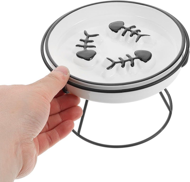 SHOWERORO Ceramic Slow Feed Cat Bowl with Elevated Stand, Raised Pet Food Dish for Small Dogs and Kittens, Anti-gulping Slow Eating Bowl with High Foot Design, Whisker-Friendly Feeding - Image 4