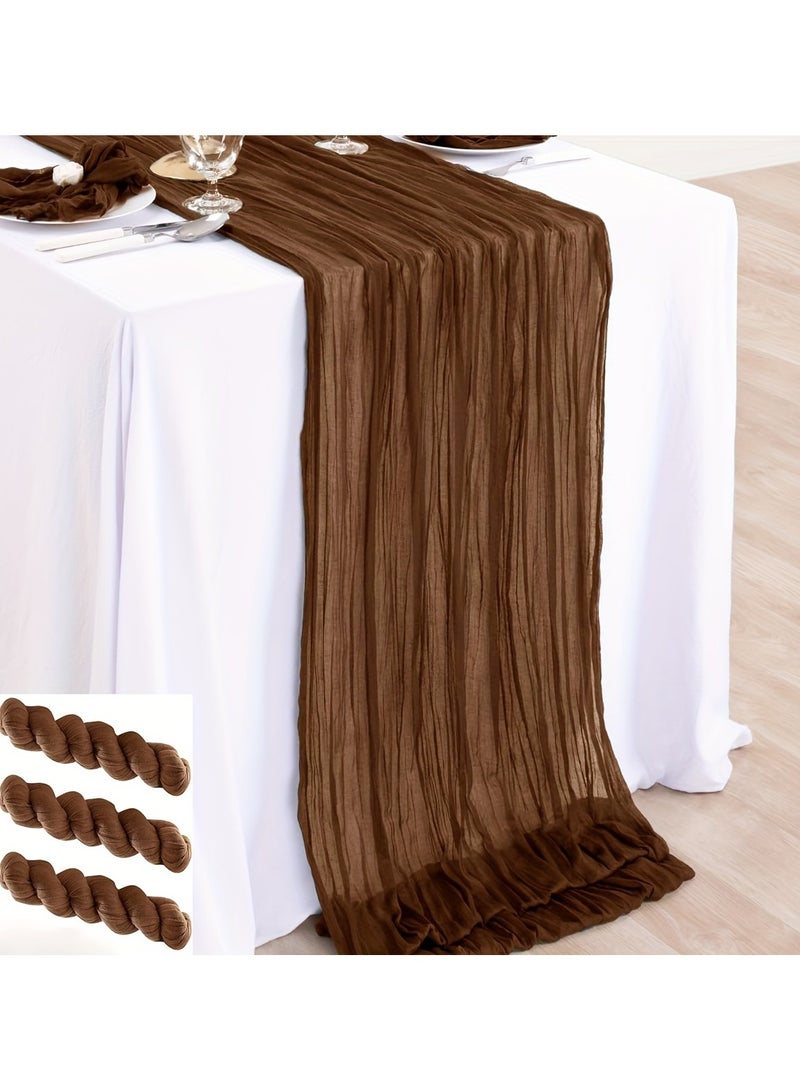 LEOKOR 3 M Rustic Brown Cheese Cloth Table Runner -90x300 cm, Rectangular, Vegan, Soft, and Durable for Home Decor, Kitchen, and Party Settings  - Image 2