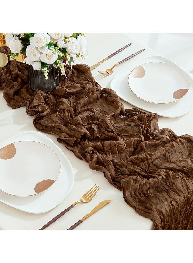 LEOKOR 3 M Rustic Brown Cheese Cloth Table Runner -90x300 cm, Rectangular, Vegan, Soft, and Durable for Home Decor, Kitchen, and Party Settings  - Image 3