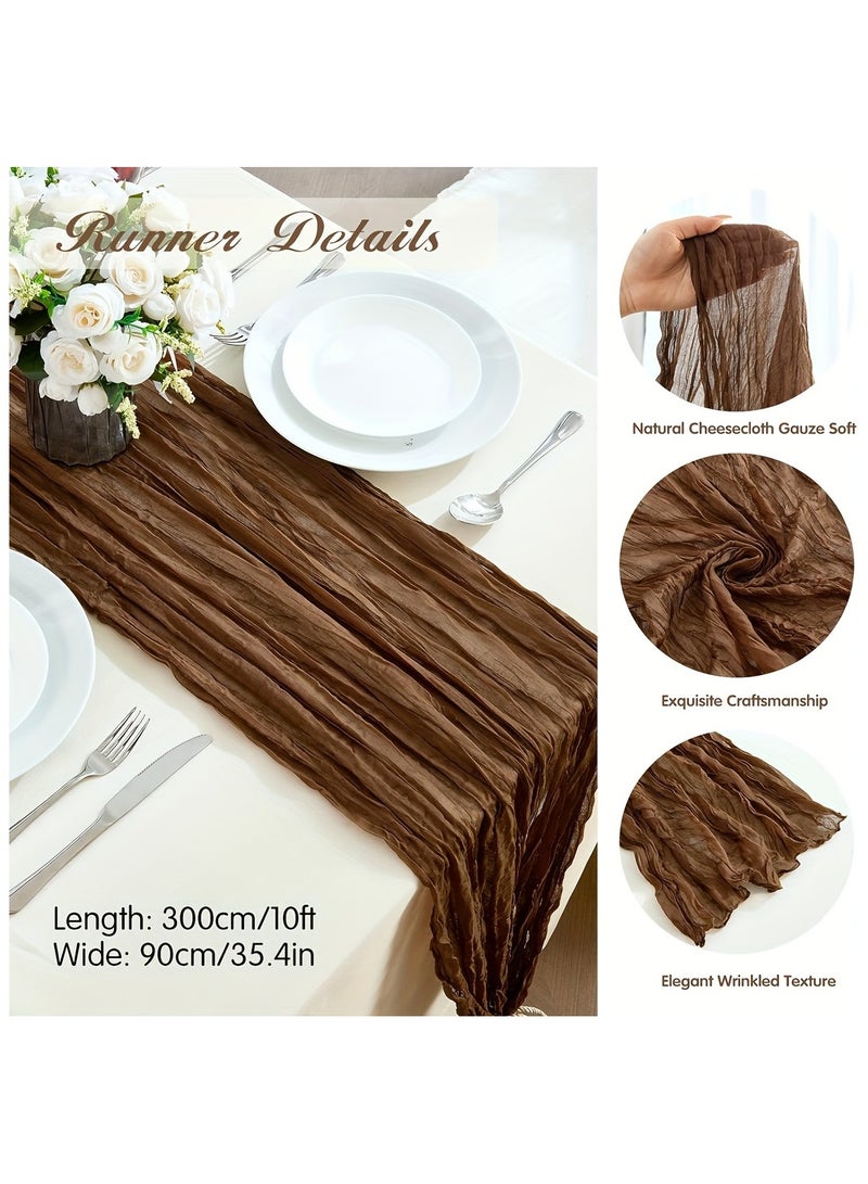 LEOKOR 3 M Rustic Brown Cheese Cloth Table Runner -90x300 cm, Rectangular, Vegan, Soft, and Durable for Home Decor, Kitchen, and Party Settings  - Image 4