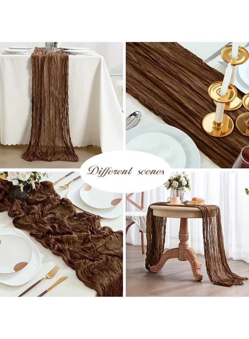 LEOKOR 3 M Rustic Brown Cheese Cloth Table Runner -90x300 cm, Rectangular, Vegan, Soft, and Durable for Home Decor, Kitchen, and Party Settings  - Image 5