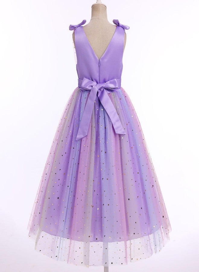 ODOLDI Kids Girls Wedding Flower Girl Dress Rainbow Sparkly Tulle Formal Prom Ball Dress, Rainbow Purple, 3-4 Years - Image 3