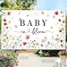 Heboland Wildflower Baby in Bloom Backdrop Banner Baby Shower Decorations for Girls Large Size 3 x 5Ft Polyester Spring Floral Baby in Bloom Backdrop Banner - Image 3