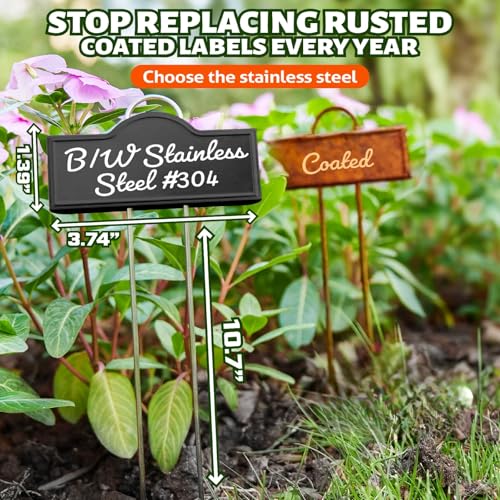 Bravex Stainless Steel 304 Plant Labels Weatherproof, Metal Garden Label Tall Markers 25 Pack for Outdoor Plants Vegetables Herb Seedlings Flowers with a Pen, Label Area 3.74'' x 1.39'' Height 10.75 Inch - Image 2
