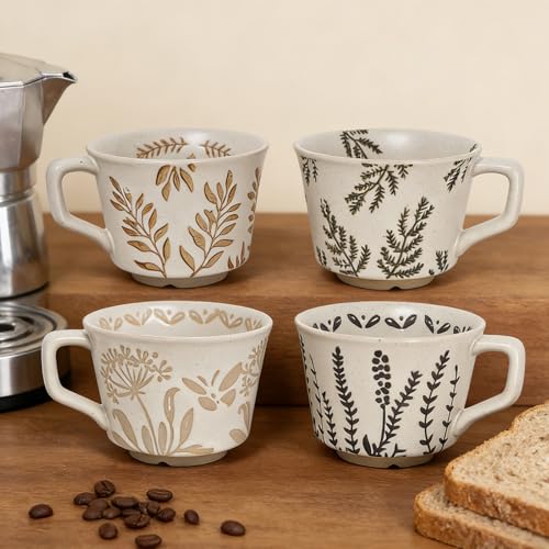 ZPGXLRZ Vintage Ceramic Mug Set - 12 oz Unique Ceramic Coffee Mugs & Tea Cups with Hand-Drawn Patterns, Dishwasher & Microwave Safe, Ideal Gift - Image 2