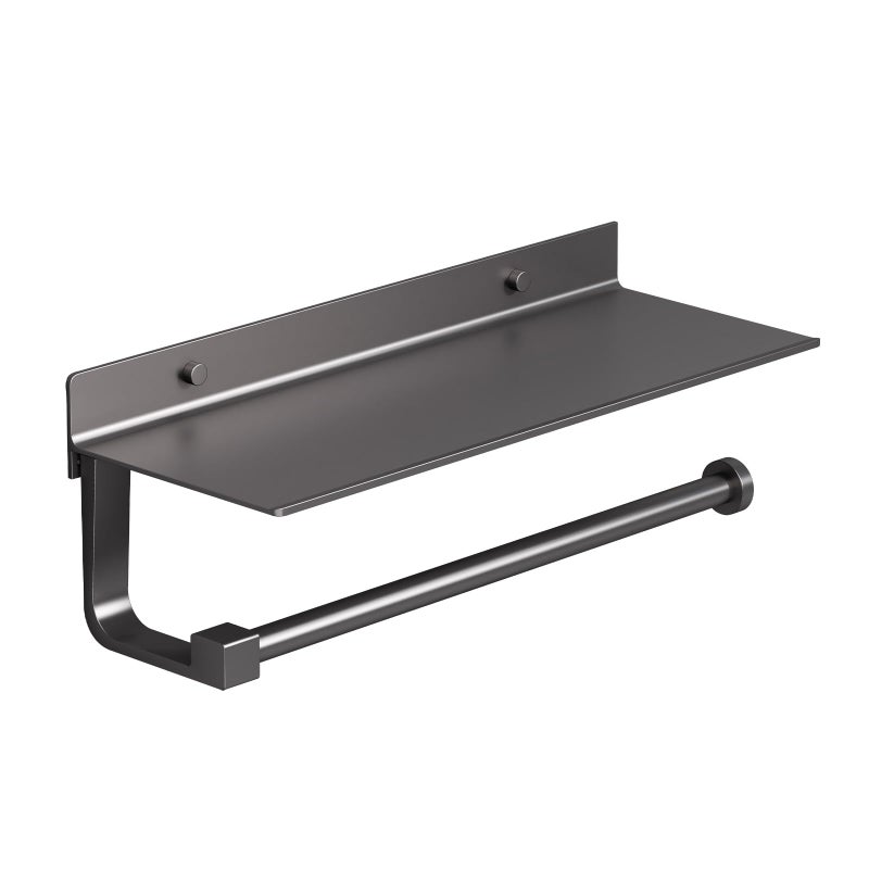 Danpoo Kitchen Paper Towel Holder with Shelf Wall Mount Adhesive Hand Towel Holder for Bathroom Matte Grey