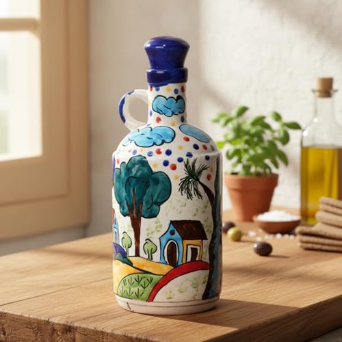 Freakway Hut Painted Ceramic Blue 1 LTR Oil Dispenser,Oil Bottle, Oil Sprayer, Vinegar Bottle for Kitchen Storage | Ideal Gifting and for Kitchen, 1 Piece Blue - Image 1
