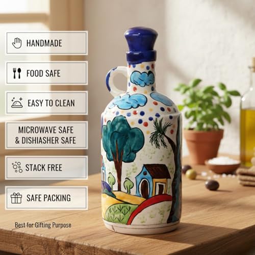 Freakway Hut Painted Ceramic Blue 1 LTR Oil Dispenser,Oil Bottle, Oil Sprayer, Vinegar Bottle for Kitchen Storage | Ideal Gifting and for Kitchen, 1 Piece Blue - Image 5