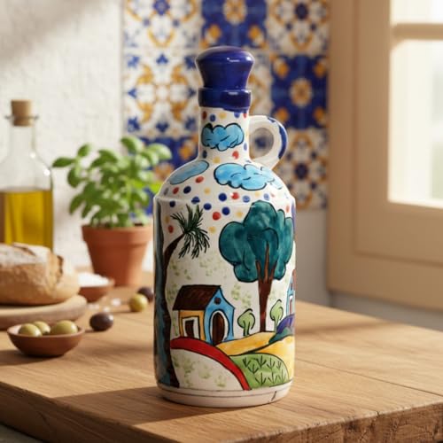Freakway Hut Painted Ceramic Blue 1 LTR Oil Dispenser,Oil Bottle, Oil Sprayer, Vinegar Bottle for Kitchen Storage | Ideal Gifting and for Kitchen, 1 Piece Blue - Image 2