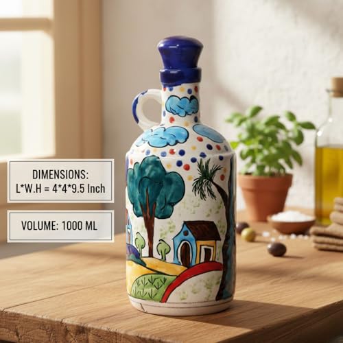 Freakway Hut Painted Ceramic Blue 1 LTR Oil Dispenser,Oil Bottle, Oil Sprayer, Vinegar Bottle for Kitchen Storage | Ideal Gifting and for Kitchen, 1 Piece Blue - Image 3