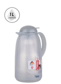 Valk -3 Vacuum Thermose With Push Cover Double Wall Glass With Push Cover 1.0 Liter  Wide Mouth With Anti-Leakage Cap Double Walled  Glitter Gray Color  - Image 1