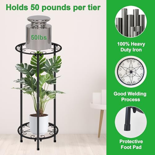 C CASIMR CASIMR Plant Stand Indoor Outdoor Metal Rustproof Flower Shelf 2 Tier 239 inch Tall Multiple Plant Pot Holder Rack for Garden Patio Living Room Corner Balcony 2 Pack Black - Image 3