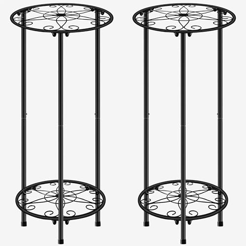 C CASIMR CASIMR Plant Stand Indoor Outdoor Metal Rustproof Flower Shelf 2 Tier 239 inch Tall Multiple Plant Pot Holder Rack for Garden Patio Living Room Corner Balcony 2 Pack Black - Image 1