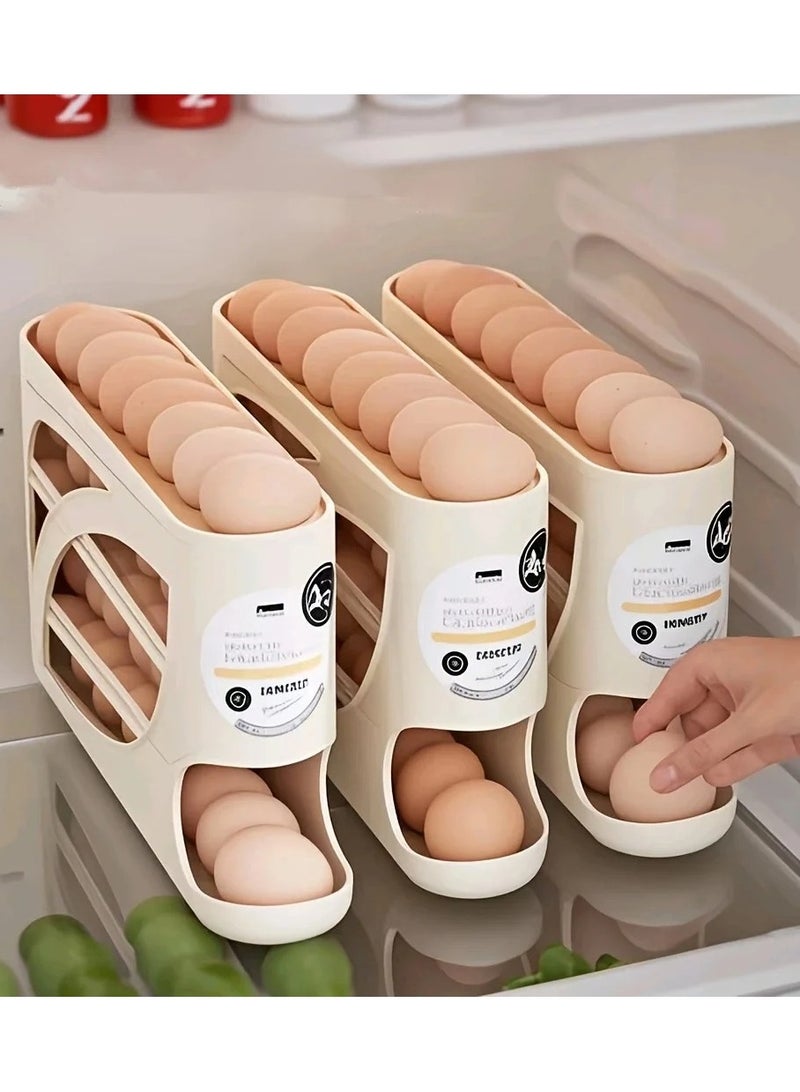 DIGI CORE 3 Pieces 3-Tier Rolling Egg Storage Box for Refrigerator, Holds 24 Eggs, Space-Saving Side Door Design, Durable Plastic Egg Holder, Large Capacity Egg Organizer for Kitchen & Fridge Storage Ideal for Kitchen & Fridge Organization White - Image 4