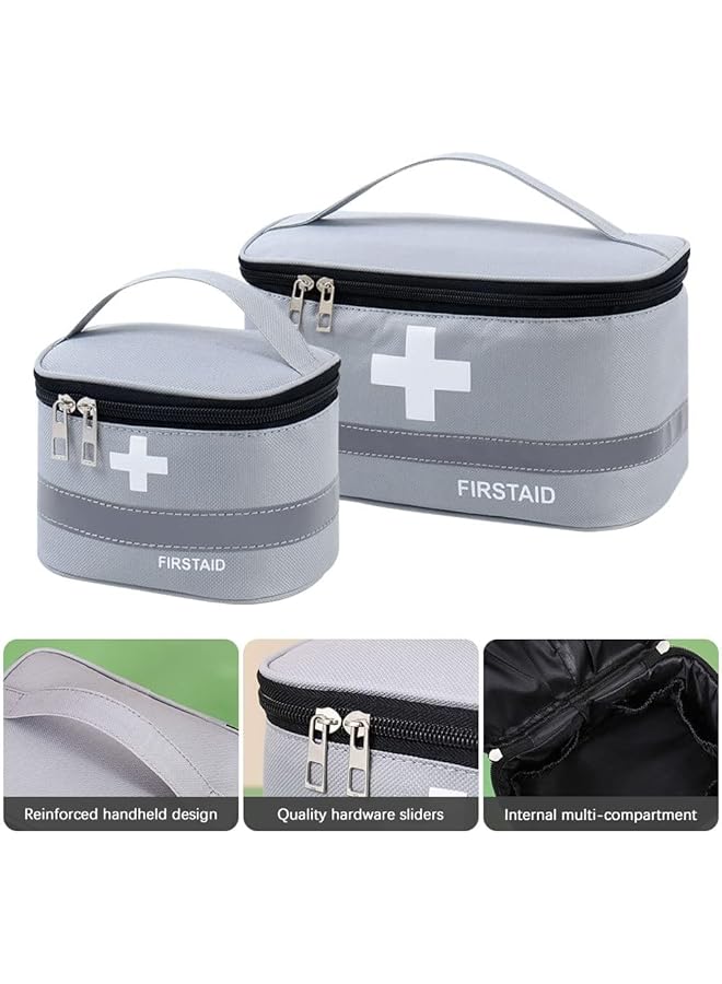 KASTWAVE 2 Pcs Empty First Aid Bags with Small Medical Pouch Insulated Survival Medicine Bag Portable Medication Travel Carrying Case with Handle for Car Home Camping Office Workplace (Deep Grey) - Image 4