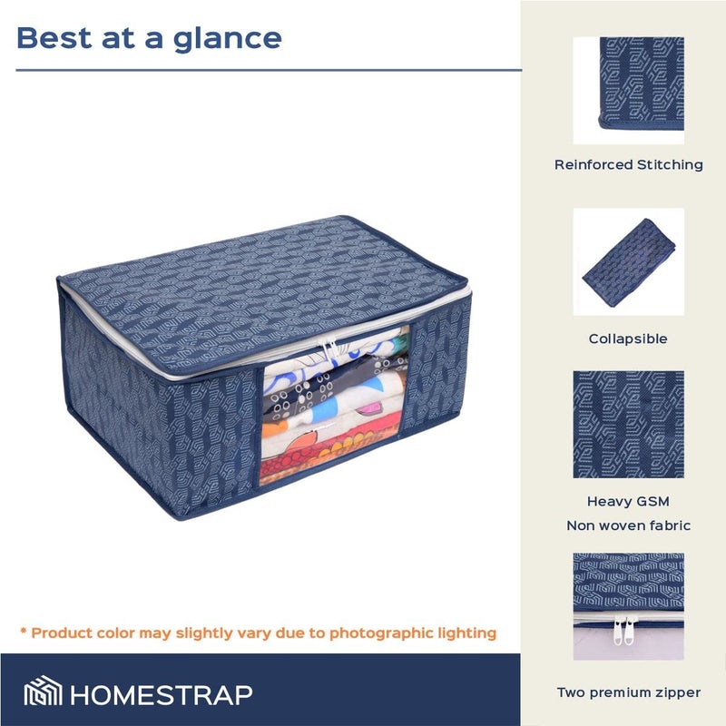 Homestrap Combo of 13 Saree Bag 12 NonWoven Printed Saree Covers Navy Blue 1 Single Saree Wardrobe Organizer Navy Blue For Lehenga Suit Dress AccessoriesShark Tank Product - Image 4