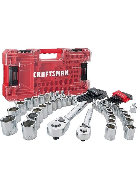 VERSASTACK Mechanic Tool Set, 71-Piece, 1/4-in and 3/8-in Drive, SAE and Metric, Ratchets, Sockets, Hex Keys, Adaptor and More, Polish Chrome Finish (CMMT45071)