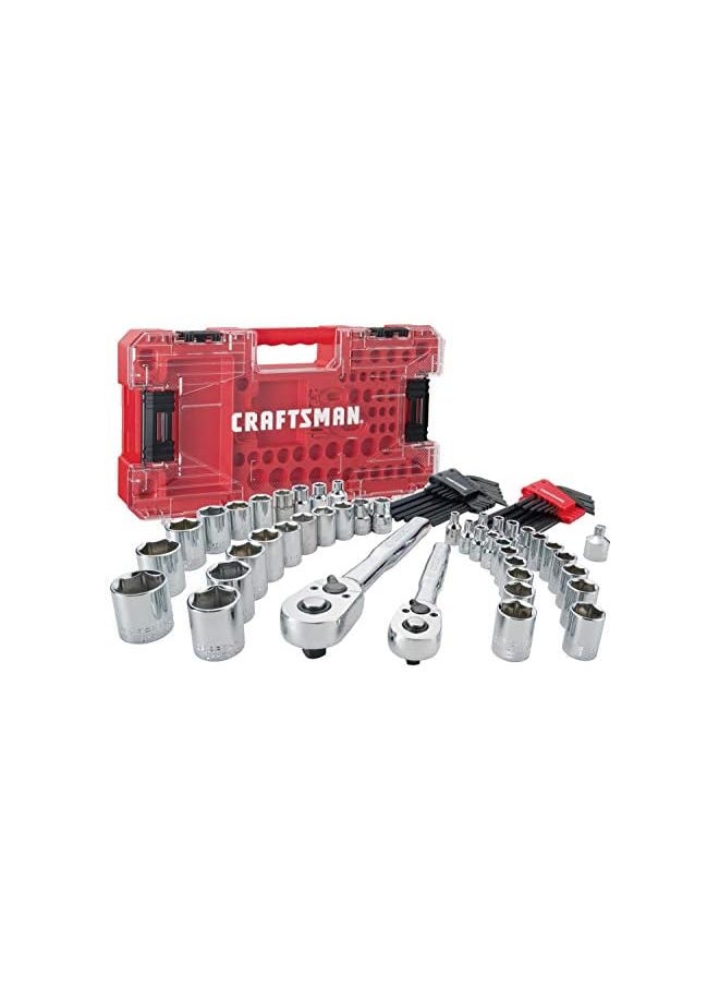 VERSASTACK Mechanic Tool Set, 71-Piece, 1/4-in and 3/8-in Drive, SAE and Metric, Ratchets, Sockets, Hex Keys, Adaptor and More, Polish Chrome Finish (CMMT45071)