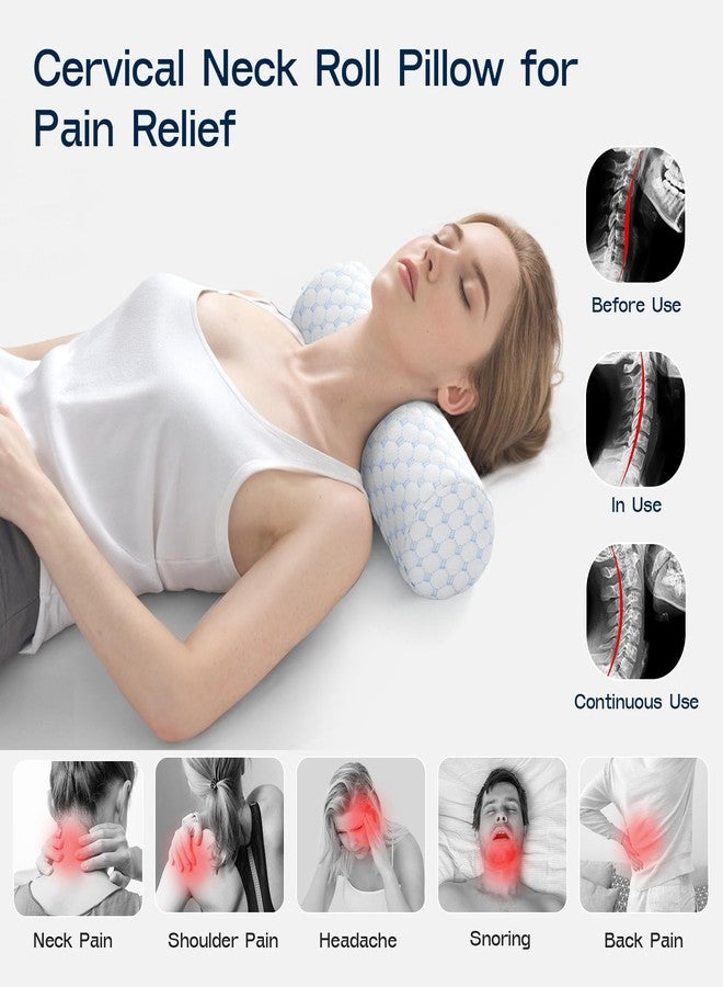Forcanby Neck Roll Pillow for Neck Pain Relief - Memory Foam Neck Support Pillow for Bed, Cylinder Pillows, Round Neck Pillow for Sleeping, 16 * 5 * 5 inch (Cool-Blue) - Image 4