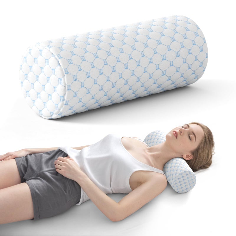 Forcanby Neck Roll Pillow for Neck Pain Relief - Memory Foam Neck Support Pillow for Bed, Cylinder Pillows, Round Neck Pillow for Sleeping, 16 * 5 * 5 inch (Cool-Blue) - Image 1