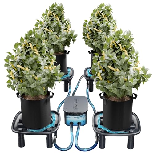 MARS HYDRO Auto Drainage System with Water Pump, 4 Elevated Runoff Trays & 4-Pack 5 Gallon Grow Bags, Plant Drainage Saucers for Indoor Plants Grow Tents - Image 1