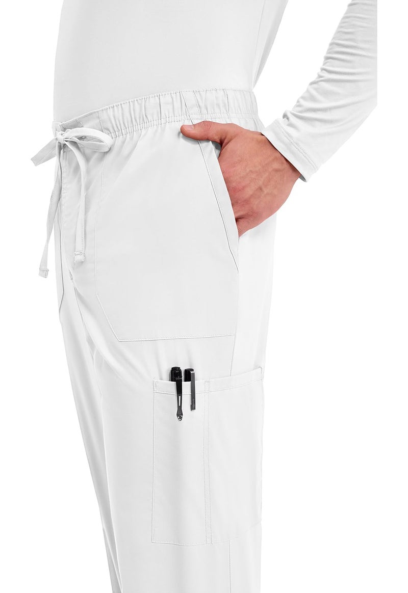 Cherokee Scrubs for Men Tapered Leg Cargo Scrub Pants with Zip Fly, 5 Pockets Elastic Waist 2-Way Stretch & Easy Care - WW190, M, White - Image 2